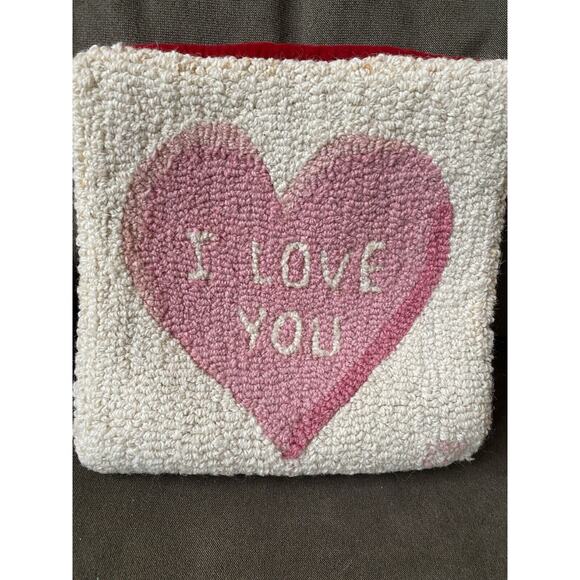 Chandler 4 Corners I Love You Heart Throw Pillow Cover Hooked Wool Laura Megroz - Picture 6 of 8